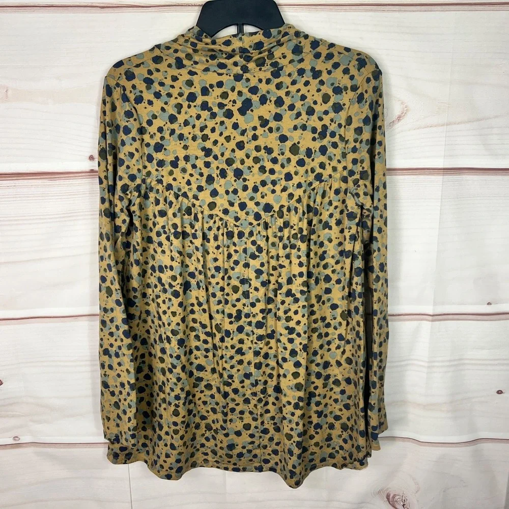 LOGO Lori Goldstein Top Womens‎ S Tan Printed Blouse Legacy Rayon 230 Cowl Neck